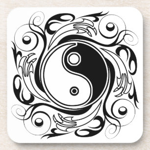 Porta-copo Símbolo Yin & Yang Preto e Branco Estilo Tatuagem