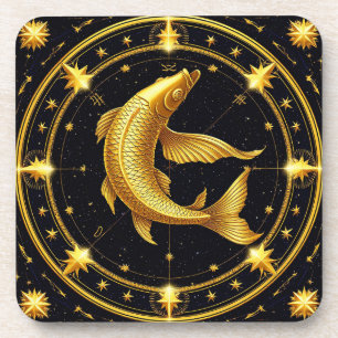 Porta-copo Símbolo Zodiacal de Peixes Dourados Rodeado por Es