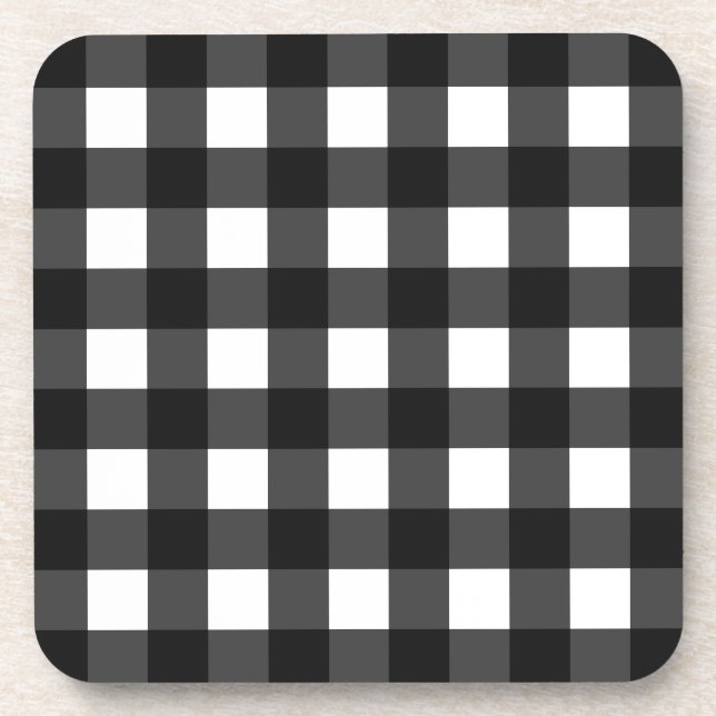 Porta-copo Simples Gingham Preto e Branco (Frente)