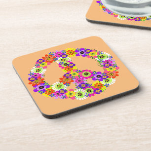 Porta-copo Sinal de Paz Floral no Pêssego