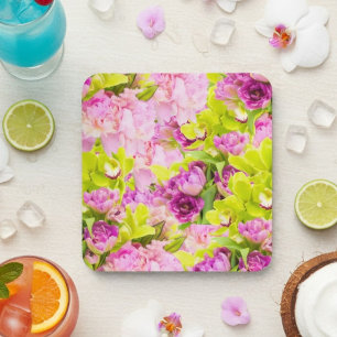 Porta-copo Sinfonia tropical das peônias e das orquídeas