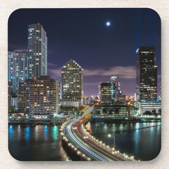 Porta-copo Skyline da cidade de Miami com a ponte na noite (Frente)