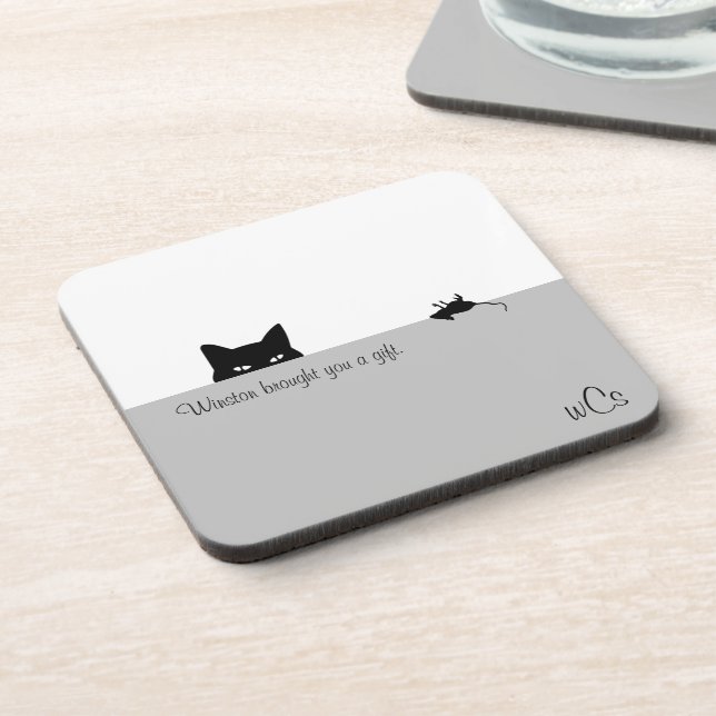 Porta-copo Sneaky Cat trouxe um presente para você (Left Side)