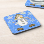 Porta-copo Snowflake Snowman Christmas<br><div class="desc">Esta é uma porta copos de bebida bonita para ser usada durante a temporada de Férias, e continuando durante o inverno. Ele apresenta um boneco de neve branco, marrom, azul e branco com um cachecol, chapéu de Papai Noel e botões em forma de coração. Um floco de neve cheio de...</div>