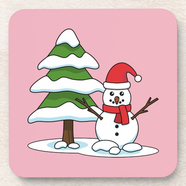 Porta-copo Snowman com Snowy Pine Tree (Frente)