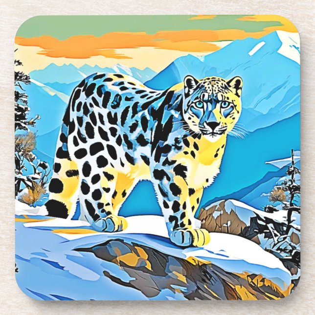 Porta-copo Snowy Mountain Leopard Stance Design (Frente)