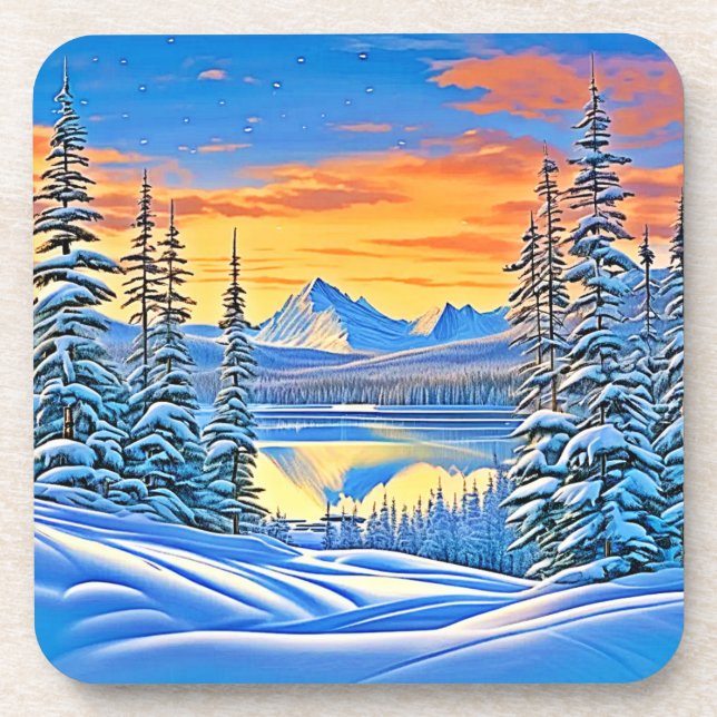 Porta-copo Snowy Mountain Sunset Glow (Frente)