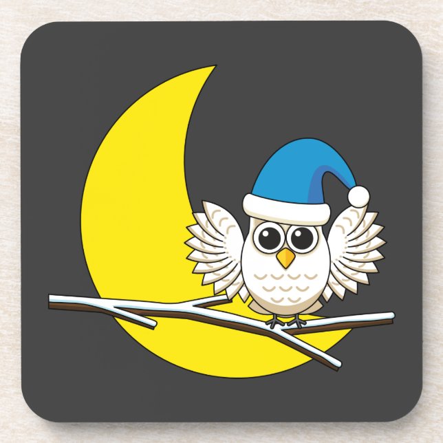 Porta-copo Snowy Owl em Nova Lua Noite de inverno (Frente)