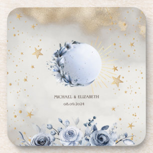 Porta-copo Sol Dourado Celestial, Rosas da Lua Azul Estrelas 