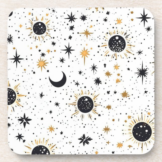Porta-copo Sol Lua Estrelas Celestiais Preto e Dourado (Frente)