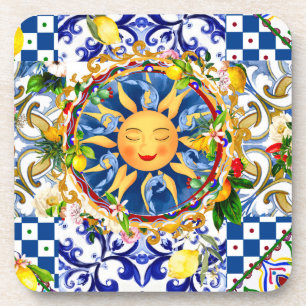 Porta-copo Sol siciliano,limão,azulejos mediterrâneos