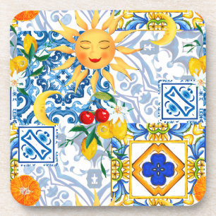 Porta-copo Sol siciliano,limão,majolica,Mesa Runner