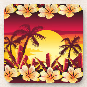 Porta-copo Sol tropical com palmeiras