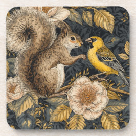 Porta-copo Squirrel and Yellow Canary with Flowers Pattern