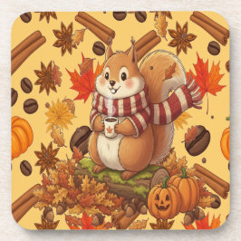Porta-copo Squirrel Autumn and Pumpkin and Coffe