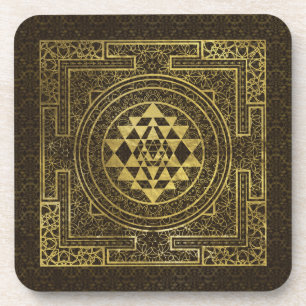 Porta-copo Sri Dourado Yantra/Sri Chakra