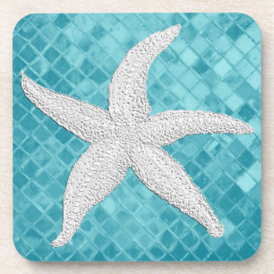 Porta-copo Starfish Branco Padrão de Vidro do Mar Aqua