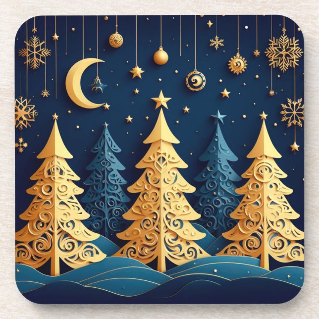 Porta-copo Starlit Tree Dream – Golden Whimsy (Frente)