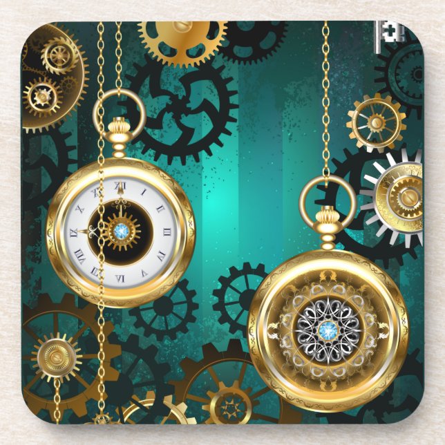 Porta-copo Steampunk Jewelry Watch em um fundo verde (Frente)