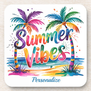 Porta-copo Summer Vibes Tropical Palm Tree Ocean Personalizad