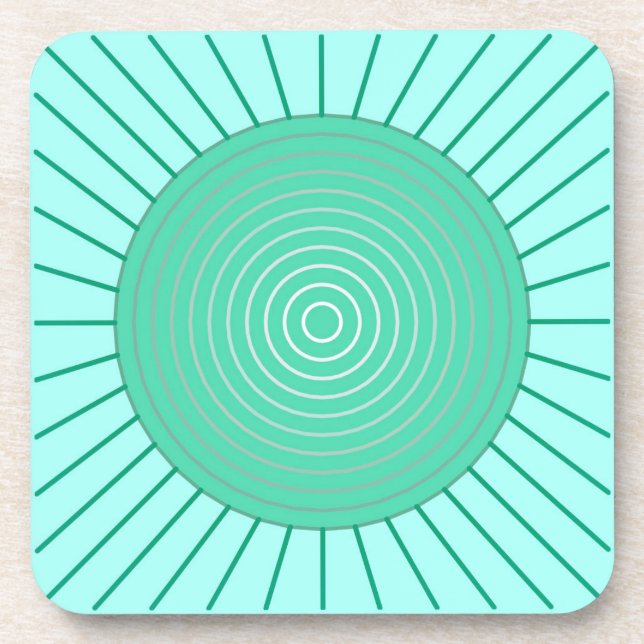 Porta-copo Sunburst Geométrico Moderno - Aqua e Seafoam Green (Frente)