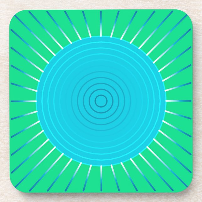 Porta-copo Sunburst Geométrico Moderno - Azul e Verde-Jade (Frente)