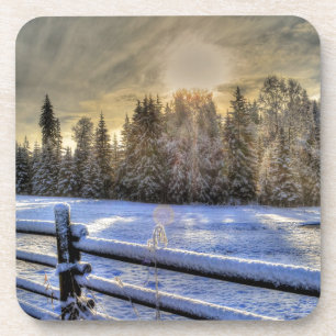 Porta-copo Sunrise em uma pastagem de inverno em neve
