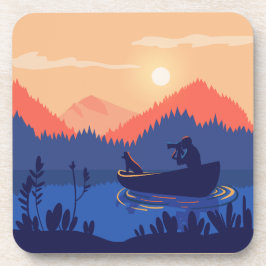 Porta-copo Sunset Lake Canoe Illustration