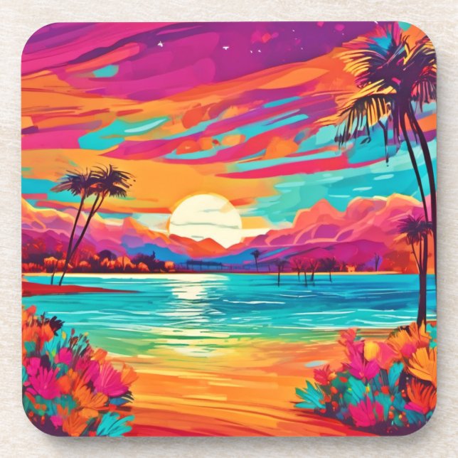 Porta-copo Sunset tropical vibrante (Frente)