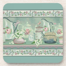 Porta-copo Suportes de xícara Vintage Teal Chá & Rosas