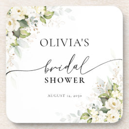 Porta-copo Suportes para Copos Greenery Rosas Brancas Chá de