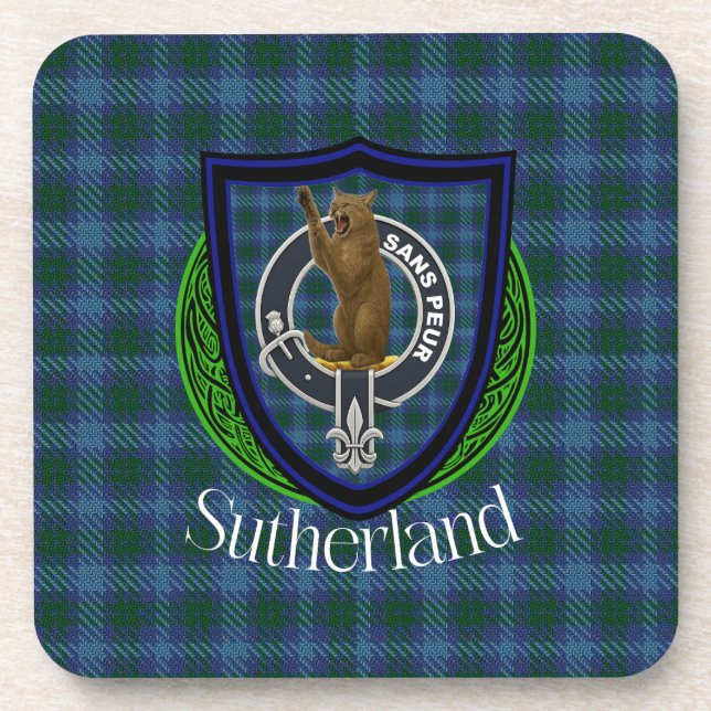 Porta-copo Sutherland Scottish Clan Tartan & Crest (Frente)