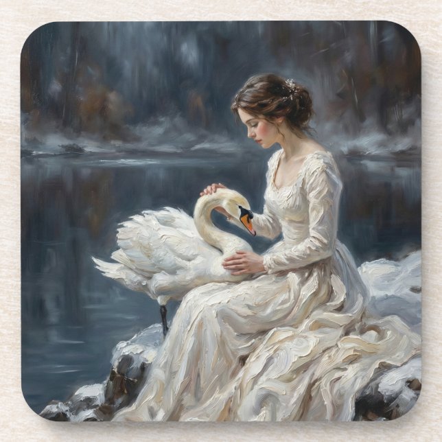 Porta-copo Swan Maiden Winter Lake Romance Fantasy Art (Frente)