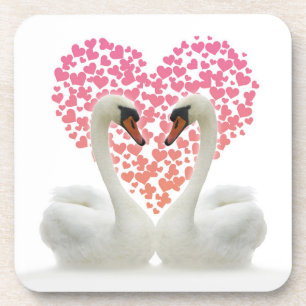 Porta-copo Swans de Amor com Corações Rosa