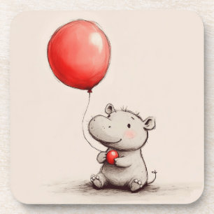 Porta-copo Sweet Baby Hippo com balão vermelho