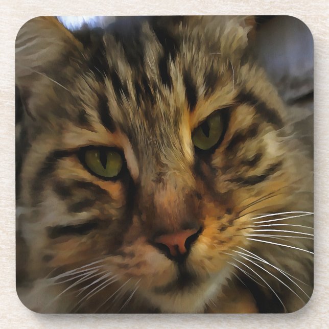 Porta-copo Tabby Cat Artístico Retrato v2 (Frente)