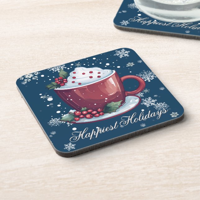 Porta-copo Taça de Chocolate Quente de Natal | Azul (Left Side)