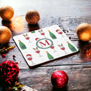 Porta-copo Taças de Vinho de Natal Flocos de Neve Monograma