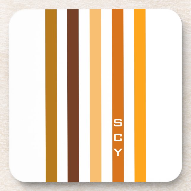 Porta-copo Tan Brown Orange Vertical Stripes Monograma (Frente)