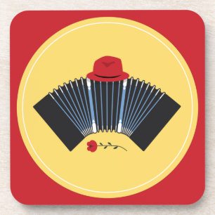 Porta-copo Tango argentino Bandoneon Fedora e Rosa vermelha