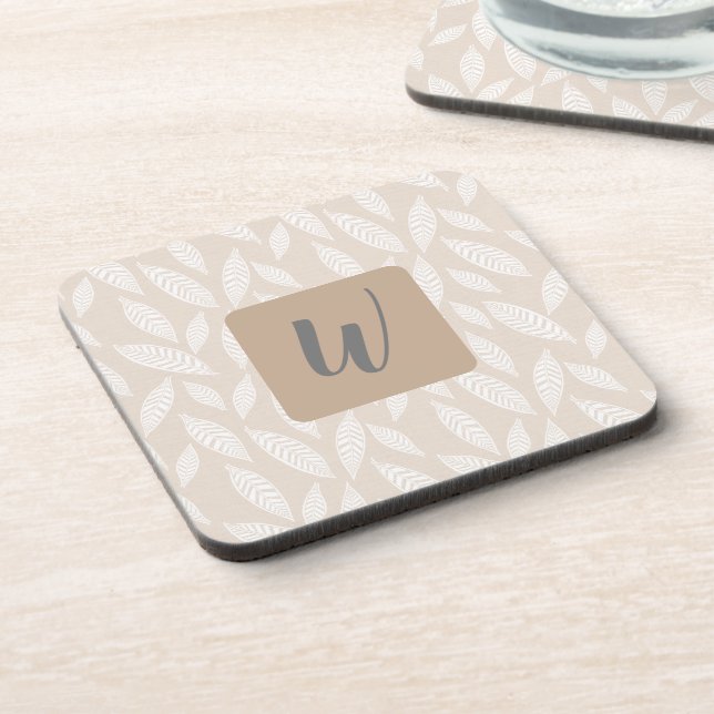 Porta-copo Tapete para Bebidas Folhas Botânicas Bege Monogram (Left Side)