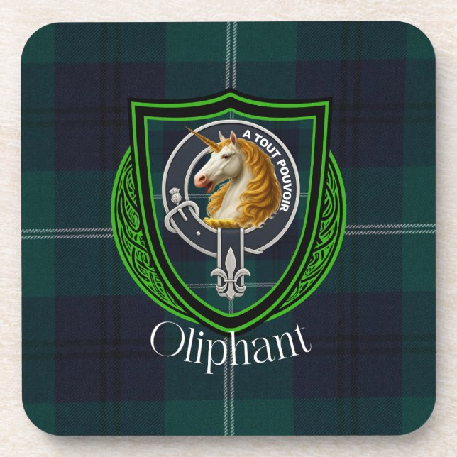 Porta-copo Tartan e Brasão do Clã Escocês Oliphant (Frente)