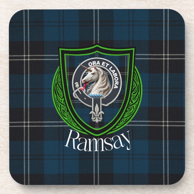 Porta-copo Tartan e Brasão do Clã Escocês Ramsay (Frente)