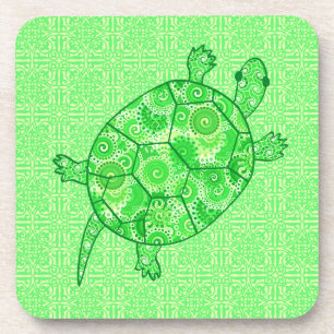 Porta-copo Tartaruga-espiral fractal - limão e esmeralda ver