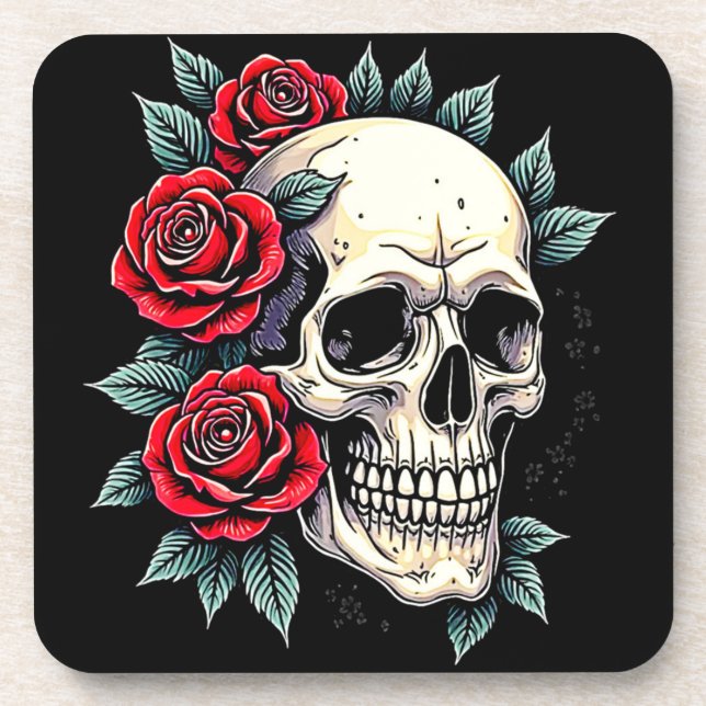 Porta-copo Tatuagem de Rosas do crânio (Frente)
