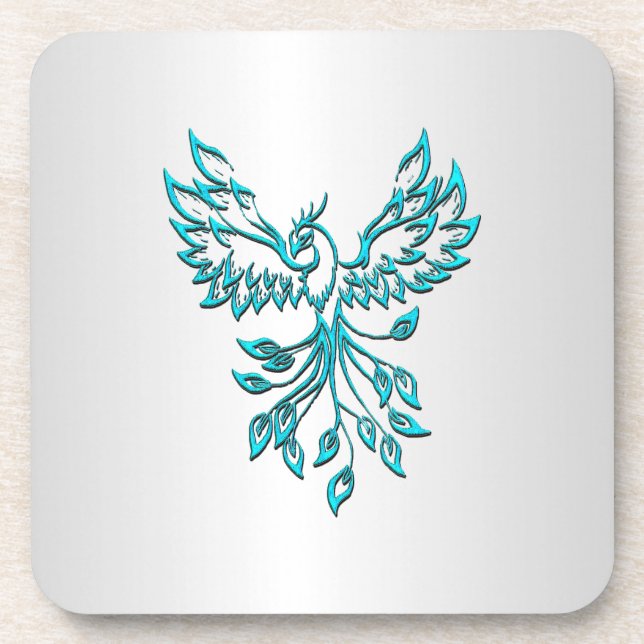 Porta-copo Teal Blue Phoenix nasce em prata (Frente)