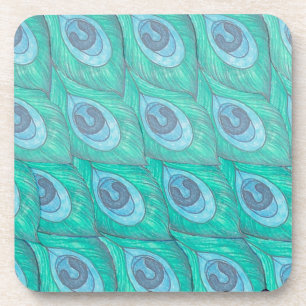 Porta-copo Teal Peacock Feather Design