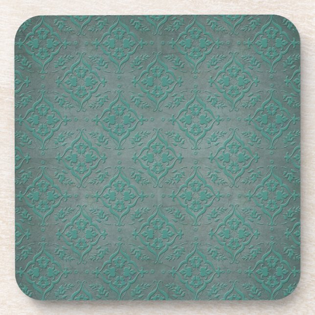Porta-copo Teal Rústico sobre Damask em Cinza Aço Péter (Frente)