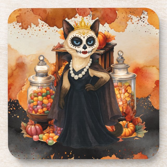 Porta-copo Temática de Halloween para Amantes de Gatos com do (Frente)