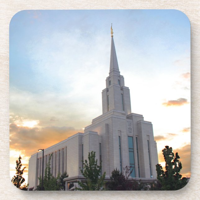 Porta-copo Templo LDS Oquirrh Mountain Utah pôr do sol (Frente)